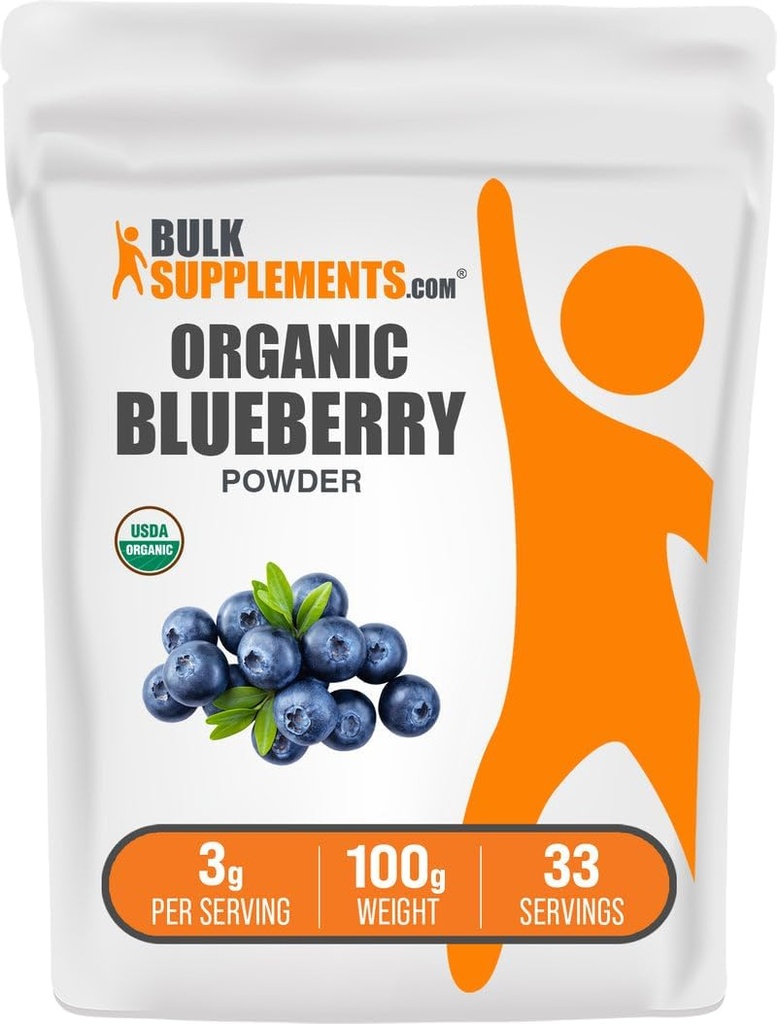 BulkSupplements.com Polvere di mirtillo organico - supporto antiossidante, supplemento di mirtillo - Vegan & Gluten Free, 3g per porzione, 100g (3,5 oz) (pacchetto di 1)