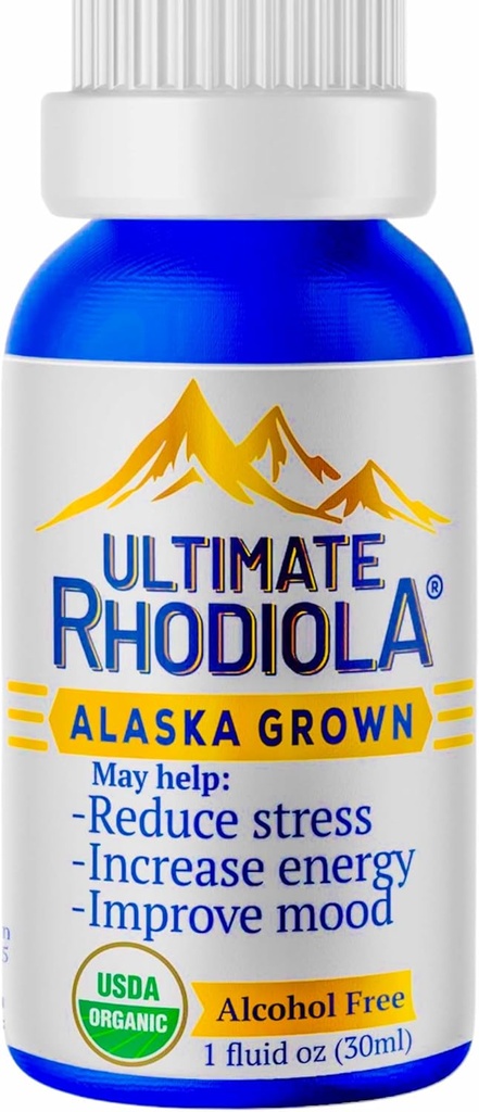 Ultimate Rhodiola®, Alaska Grown, sans alcool, certifié biologique, Rhodiola rosea Teinture, CO2 extrait, Réduire le stress, améliorer l'énergie et l'humeur, adaptogène, nootropique, 3ème partie testée