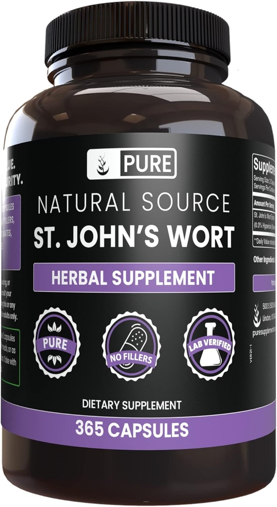 PURE INGREDIENTI ORIGINALI St. John's Wort (365 capsule) Nessun filler di magnesio o di riso, Sempre puro, Lab verificato