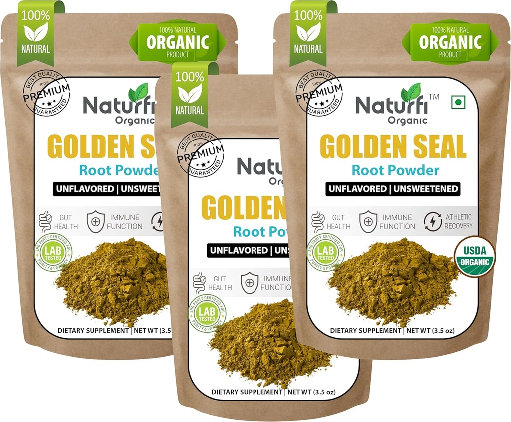 Naturefi Organic Goldenseal Root Powder - 10.5 oz, 300 Servings *USDA Organic | Lab Tested* Pure Natural Goldenseal Root Powder Supplement