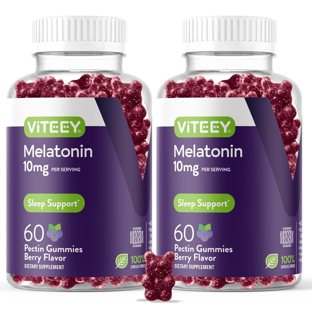 Viteey Melatonin Gummies 10mg - Gommie per adulti Melatonina ad alta resistenza - Vegan, OGM Free, Gluten Free - 120 Count
