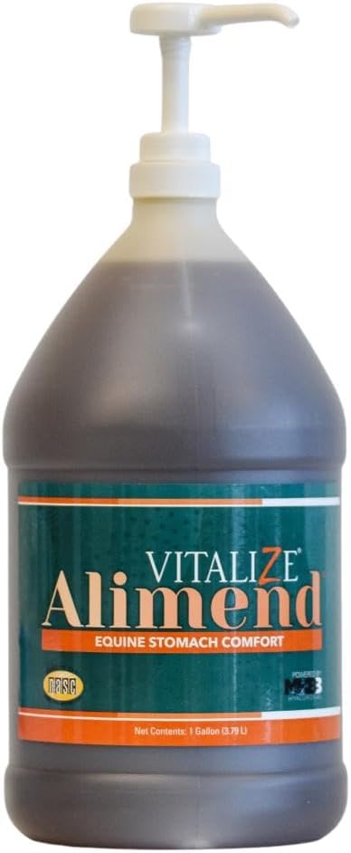 Vitalize Alimend - Solution de soutien à l'ulcère gastrique et à l'ulcère équine, probiotiques et suppléments digestifs Alternative, supplément de gain de poids du cheval, 128 once fluide (3785ml)
