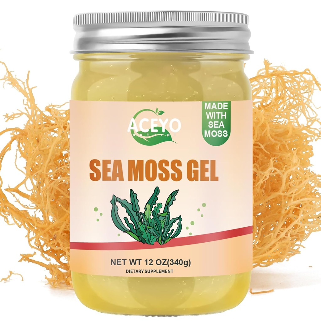 ACEYO (12 OZ Organic Sea Moss Gel Raw Vegan Natural Irish Seamoss Gel per Donne Uomini 102 Vitamine e Minerali Selvatici Raccolti Originali Gusto Non OGM