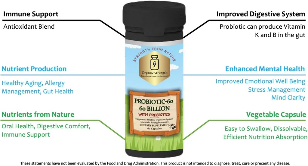 Probiotiques 60 Capsules: Nourrissez votre Gut pour une santé digestive optimale avec mélange propriétaire de 60 Million CFU (60 Compte)
