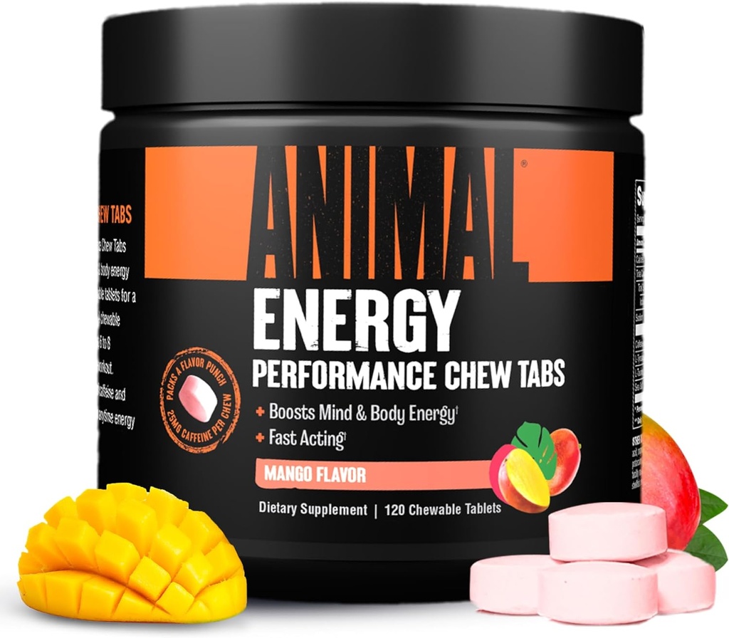 Animal Energy Chews, Fast Acting Energy mit Koffein, Nootropics und Meersalz für Fokus und Pre Workout - Günstig und leckere Chews Format - Mango