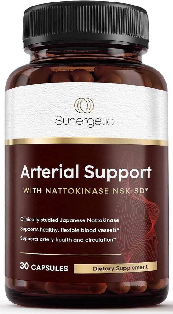 Supplément de Nattokinase Premium Sunergetic pour support artériel - Nattokinase 2000 FU (NSK-SD) Pycnogenol, grenade et betteraves - 100mg Nattokinase pour artère Santé, coeur et vaisseaux sanguins-30 Capsules