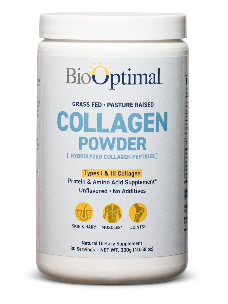 BioOptimale Collagen Peptide Powder - Grass-Fed, Weide-Raised Hydrolyzed Protein Supplement für Haut, Haar, & Nails - Non-GMO, Zero Sugar Daily Supplement für Männer & Frauen (30 Portionen)