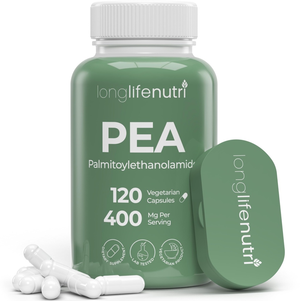 LongLifeNutri Palmitoylethanolamid (Pea) 400mg - 120 vegetarische Kapseln, Bio-Ergänzung für Discomfort Management, 4-Monats-Versorgung, Lab Getestet, Made in USA