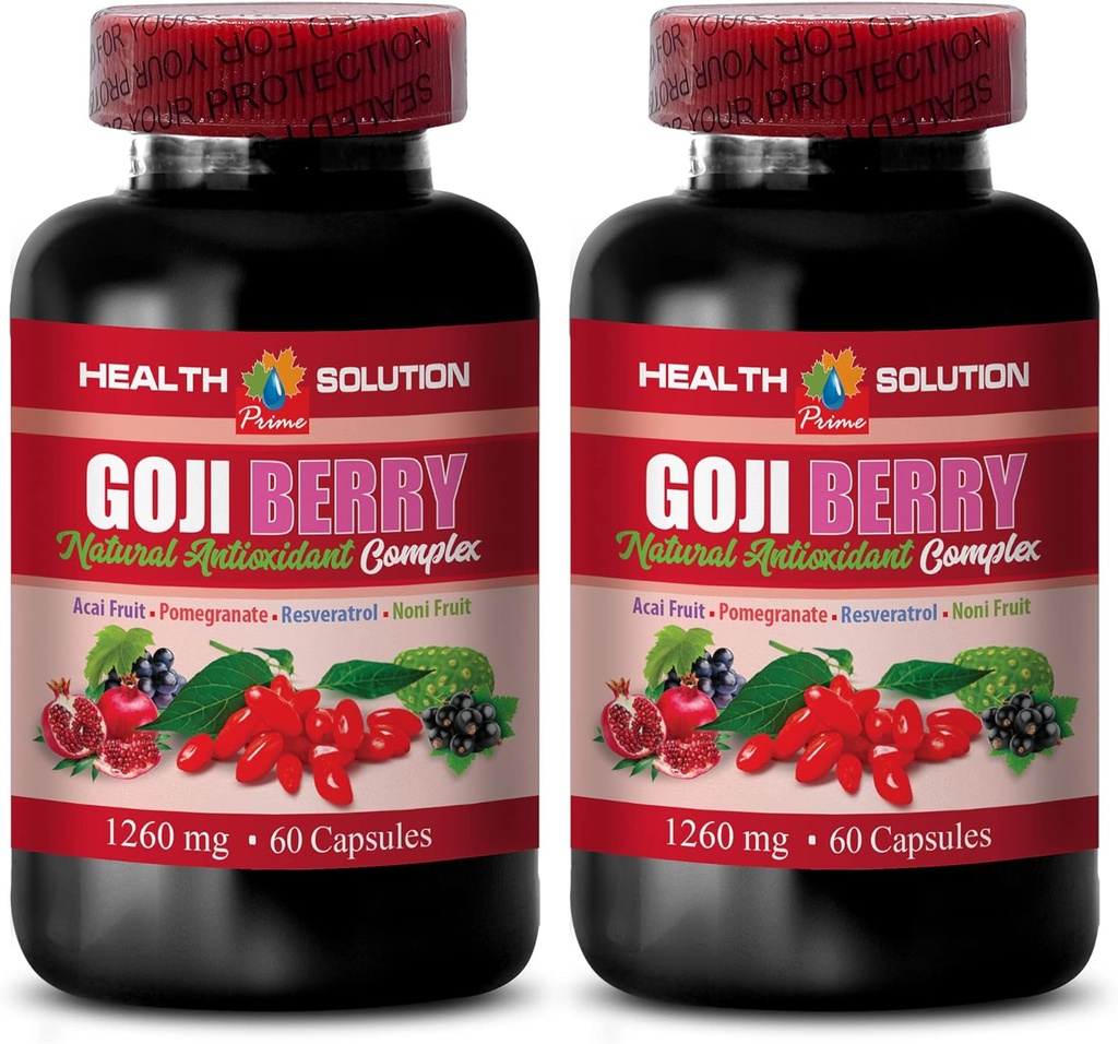 Brain and Memory Power Boost - Goji Berry - Complexe ANTIOXIDANT Naturel, Support Immune, Pills de Supplément Noni, Extrait de Mangosteen, baie d'acai, complexe de surfruit, Booster d'énergie, 2 bouteilles 120 capsules