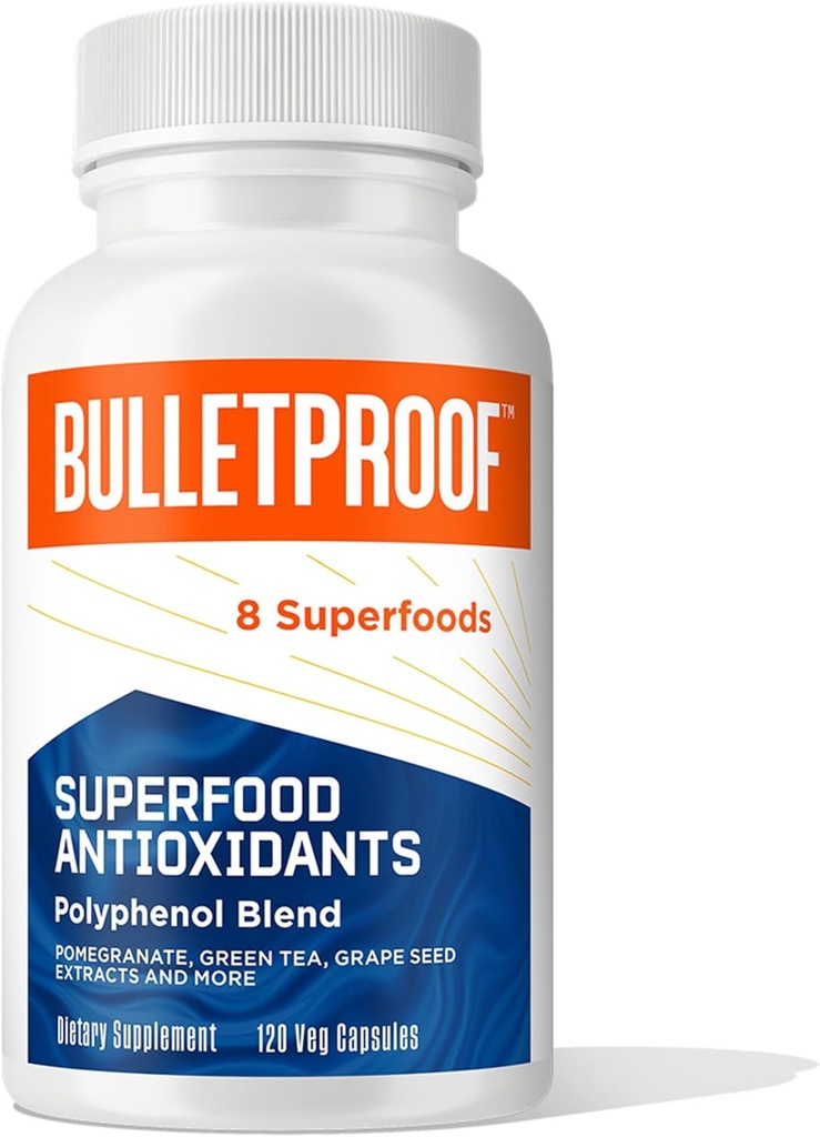 Bulletproof Superfood Antioxidantien Kapseln, 120 Kapseln, Ergänzung zur Bekämpfung von Free-Radicals und Unterstützung gesundes Altern, Polyphenol Blend, Verpackung Mai Vary