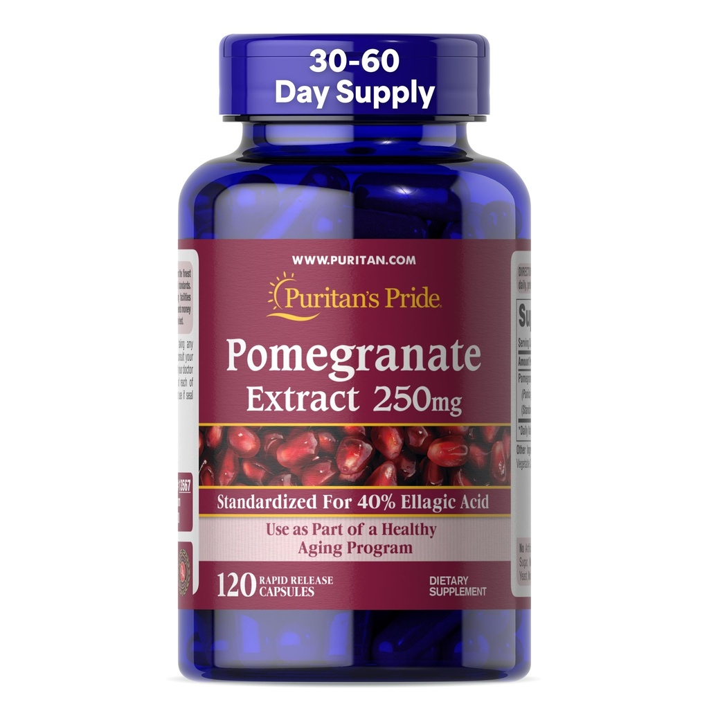 Estratto di melograno Premium Pride di Puritan 250mg, supplemento dietetico per la salute antiossidante e programma di invecchiamento sano, 40% acido elargico, 120 capsule di rilascio rapido (la varia di maggio di imballaggio)