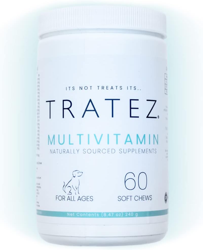 Supplément multivitamine pour chiens, 60 chews doux avec 25 vitamines et nutriments essentiels, formule avancée pour le soutien de la peau et du manteau, la mobilité de la hanche et des articulations et l'amélioration de la digestion