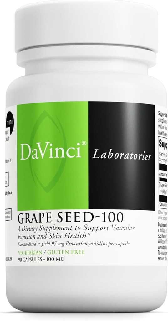 DAVINCI Labs Grape Seed-100 - Integratore alimentare per sostenere il sistema immunitario, la funzione vascolare e la pelle sana* - con 100 mg di estratto di semi di uva per porzione - senza glutine - 90 capsule vegetariane