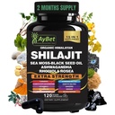 Shilajit pour hommes et femmes-Organic Himalayan Shilajit Capsules avec Moss de mer, Huile de graines noires, Ashwagandha, Rhodiola Rosea, Burdock, Cordyceps Champignon, Ginseng, Turmeric, Ginger, 120 Capsules
