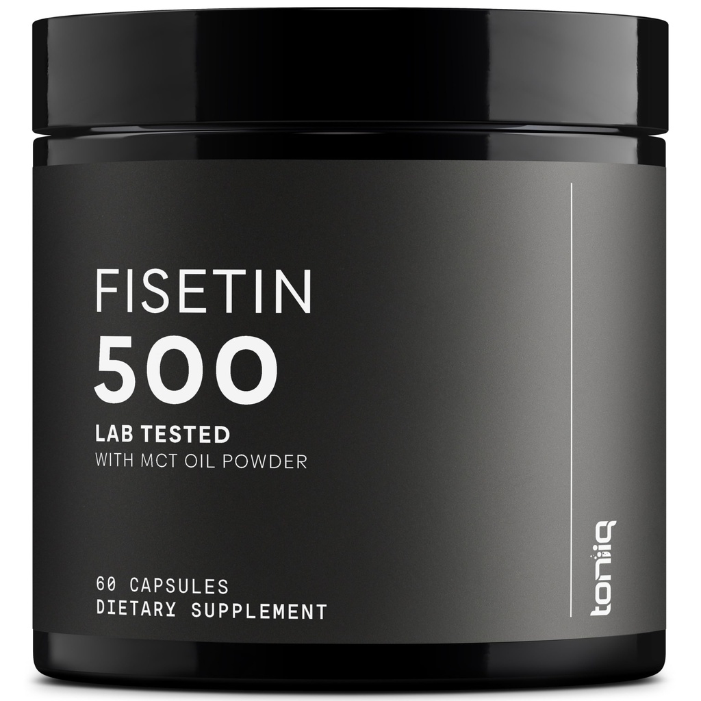 Toniiq Ultra High Purity Fisetin 500mg - 98%+ Higly Purified & Bio available Fisetin Supplement con olio MCT per l'assorbimento - Integratori senolitici testati di terze parti per il supporto di invecchiamento - 60 capsule