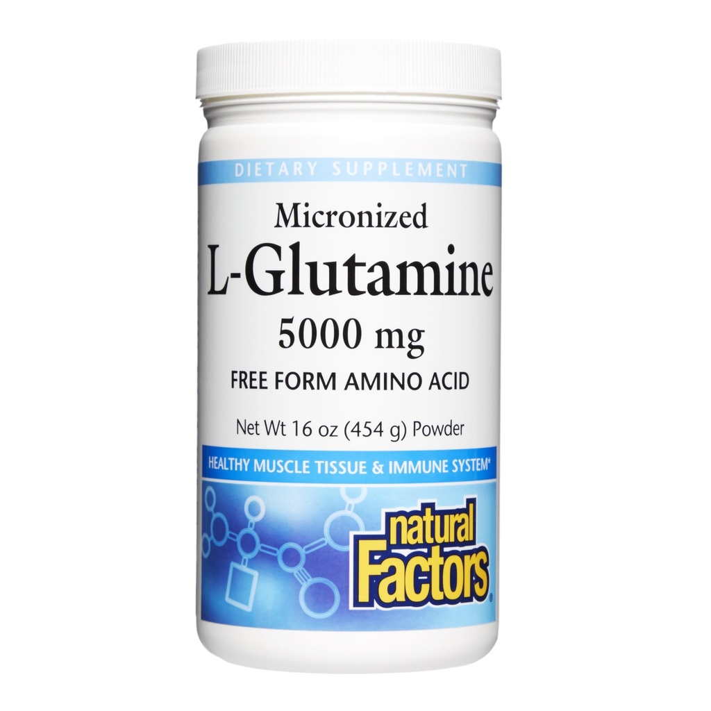 Facteurs naturels Micronized L-Glutamine 5 000 mg poudre - Easy Absorption Gut Supplément de soutien de la santé - Poudre Amino Acid Supplément soutient la récupération musculaire - 16 oz (90 portions)