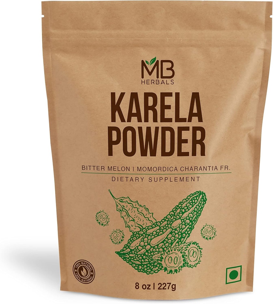 MB Kräuter De-Seeded Karela Powder 8 oz / 227 Gramm (0,5 lb) | 100% reines Bitter Melon Pulver | Momordica charantia Fr. | Keine Konservierungsstoffe Nicht GMO Gluten frei