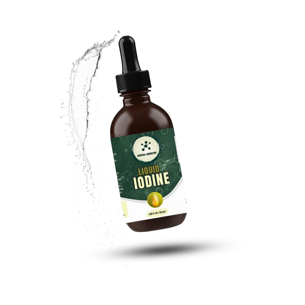 Kompass-Labor Jodflüssigkeit Tropfen | Klare und farblose Flüssigkeit | 50ml - 250mcg/Serving | High-Purity Nahrungsergänzung