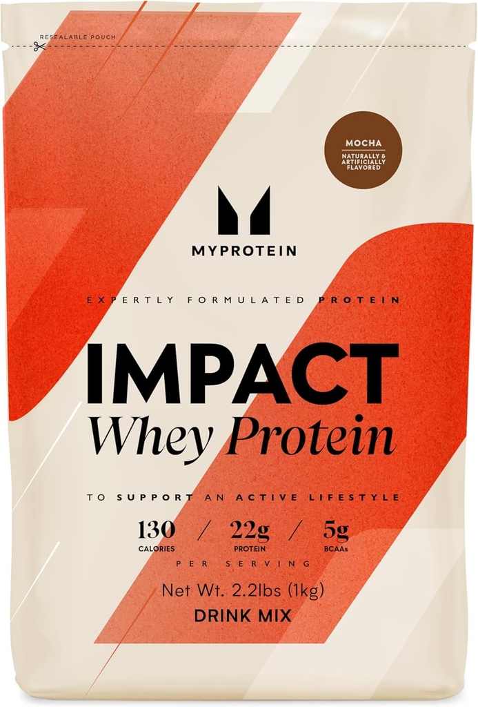 Myprotein Impact Whey Protein Powder, 2.2 Lbs (31 Servierungen) Mocha, 22g Protein & 5g BCAA Per Serving, Shake für Superior Performance