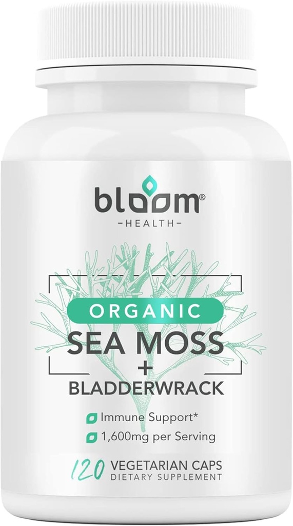 Sea Moss Supplement - Natürliche irische Moos für Immununterstützung - Non-GMO Seamoss Kapseln für Schilddrüsengesundheit - Vegan Raw Seamoss Pillen mit natürlichem Pulver - 120 vegetarische Caps