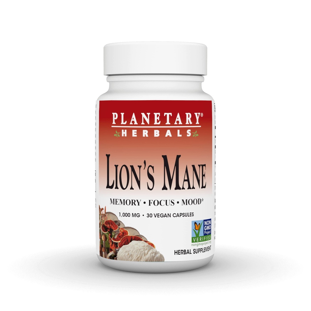 Mane del leone di erbe planetarie, per memoria, messa a fuoco e mood*, 1.000 mg - 30 capsule vegane
