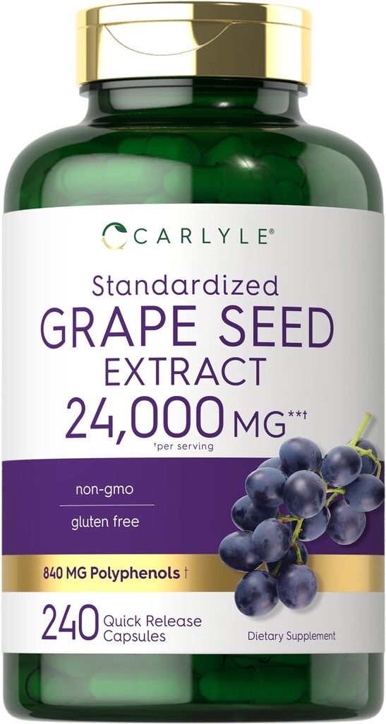Carlyle Grape Seed Extract 24.000 mg Äquivalent 240 Kapseln | Maximale Stärke Standardisierte Extrakt | Non-GMO, Glutenfrei