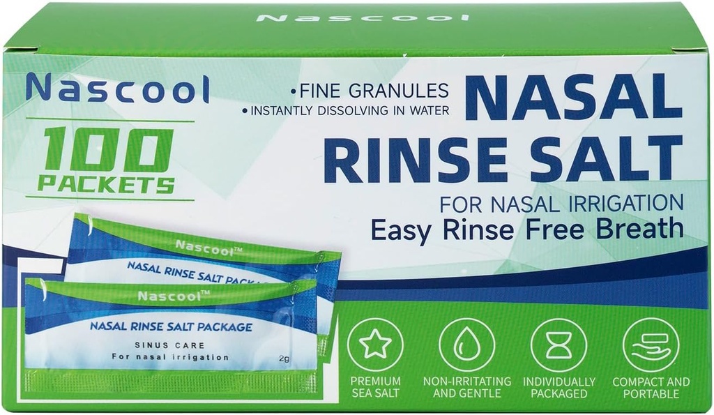 Sacs salines, sachets de sel prémélangés pour le lavage du nez (100 comtes)