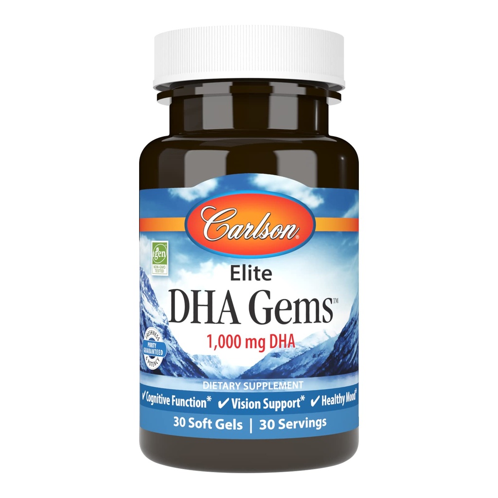 Carlson - Elite DHA Gems, 1000 mg DHA, Supports Healthy Brain Function & Vision, 30 gel morbidi