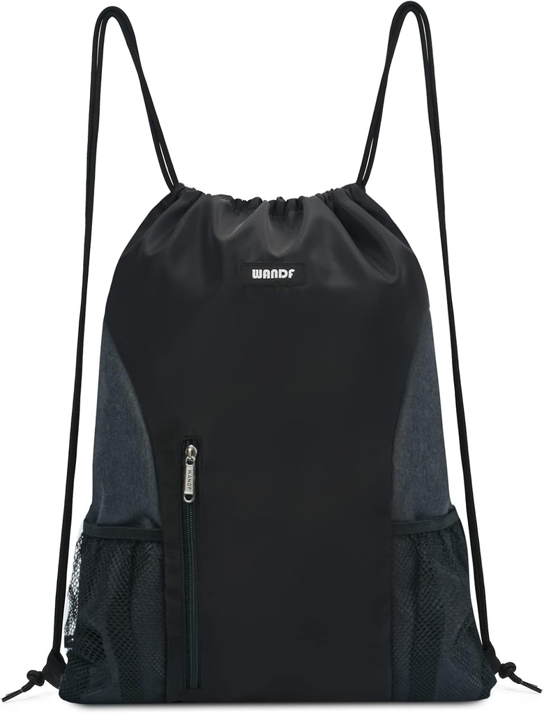 Zaino con coulisse WANDF Sport Gym Sackpack con tasche a rete resistente all'acqua Borsa per donne uomini (nero)