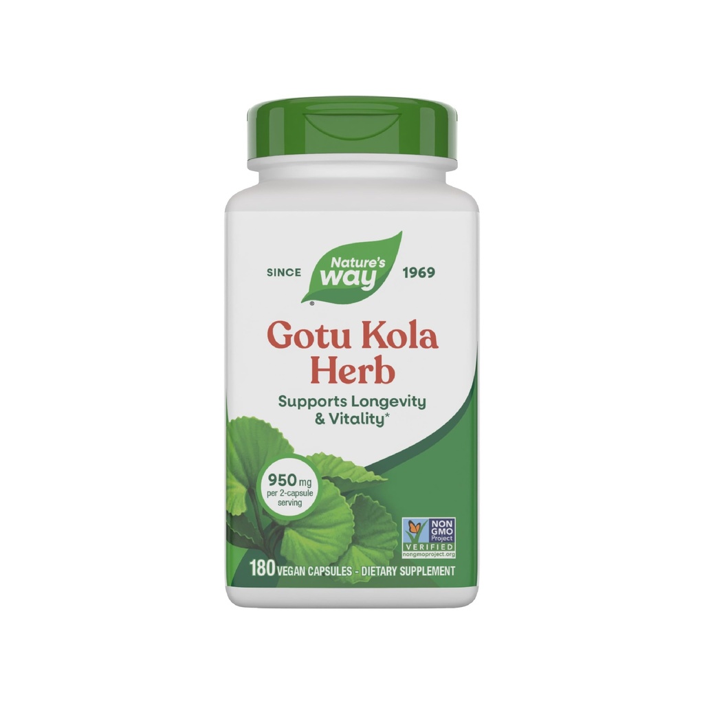 Nature's Way Gotu Kola Herb, soutient la longévité et la vitalité*, 950 mg par portion de 2 capsules, projet non-OGM vérifié, 180 capsules (paquetage May Vary)