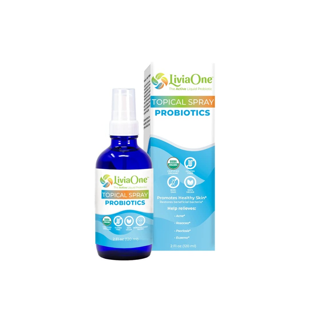 LiviaOne Topical Liquid Probiotics Spray, USDA-Certified Organic Probiotics, Gluten- und Allergen-Free Vegan Probiotics, Non-GMO und Raw, 2 Fl Oz (Pack von 1)
