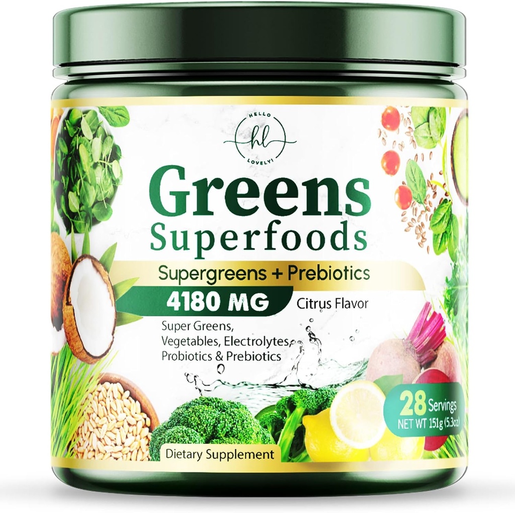 Greens Powder Superfood - Premium Organic Super Greens Juice Powder - Packed with Probiotics, Wheat Grass, Enzymes, Spirulina, Chlorella for Digestive & Gut Health, Smoothie Drink Mix - 28 Servings