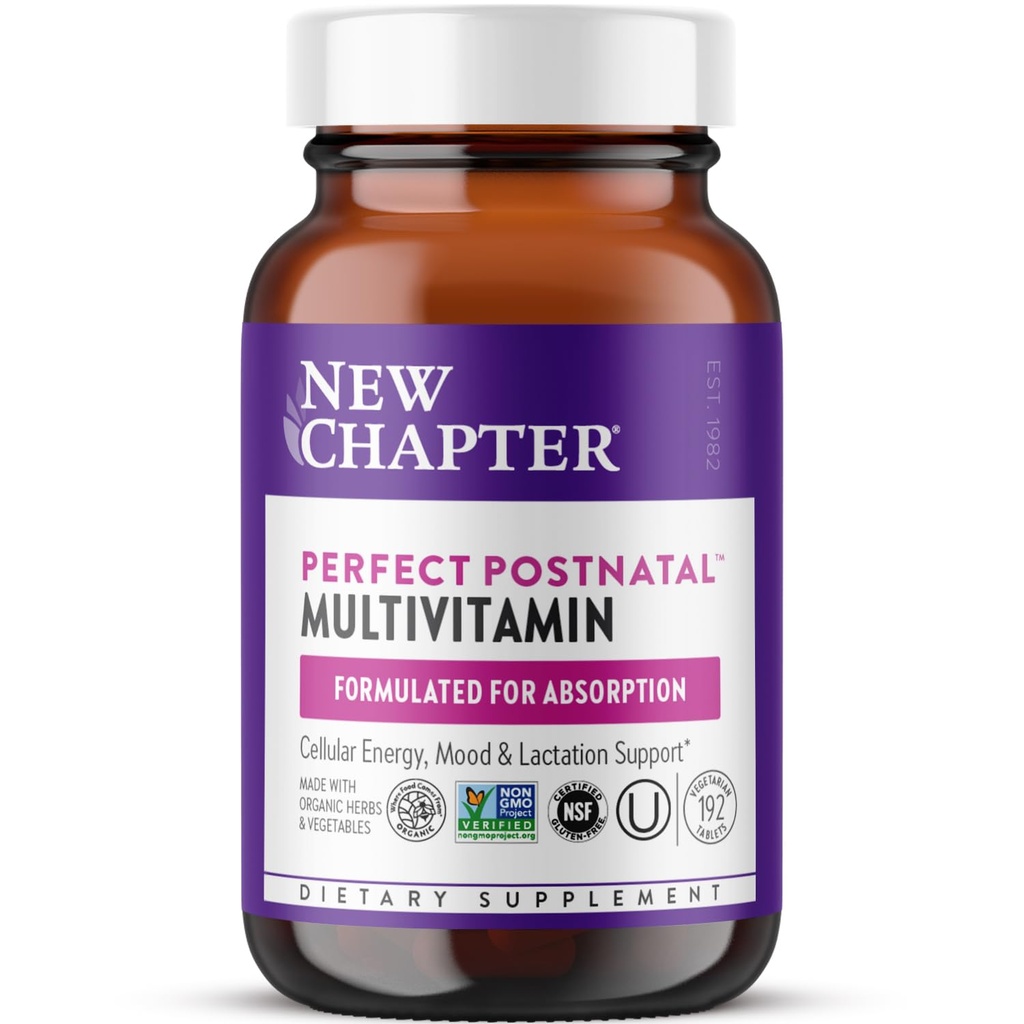 Neues Kapitel, postnatale Vitamine Lactationsergänzung, Komplettes Multivitamin mit fermentiertem Vitamin D3 + B Vitamine, hergestellt mit Bio-Pflanzen und Kräutern, Nicht-GMO-Zutaten, 192 Zähler