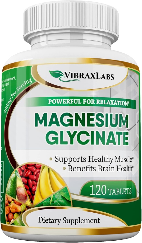 VibraxLabs Magnesium Glycinate Supplement, 400mg, für Männer & Frauen, für Stress, Energie, Muskelkrämpfe, Gelenkunterstützung, Chelat, High-Absorption, nicht-Laxative, Glutenfrei