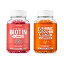 Biotine & Gummies Végétariennes Turmériques Combo de 10000mcg Biotine & 95% Curcumine Turmériques Standardisées , Supplément naturel, sans OGM et sans gluten