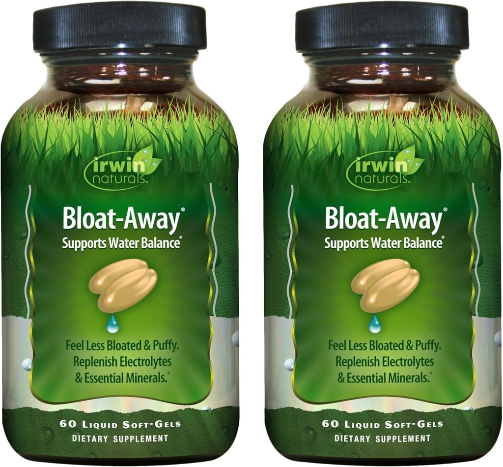 Irwin Naturals Bloat-Away - Wasserbilanzunterstützung - Replenish Electrolytes & Essential Minerals - 60 Liquid Soft-Gels - 2 Pack