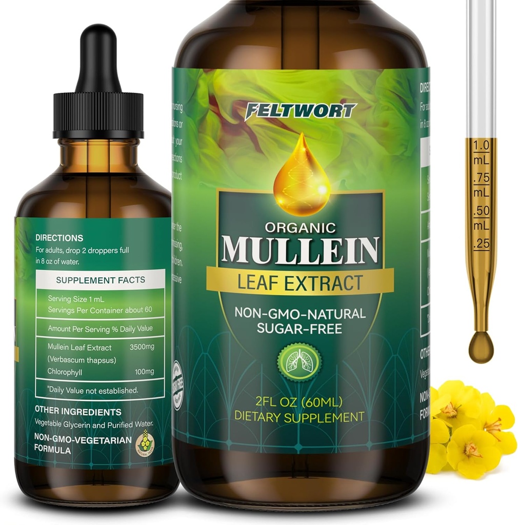 Mullein Drops - Lung Cleanse - Blattextrakt - Leistungsstarker Mullein für Immununterstützung,Detox & Respiratory Support - Kräuterergänzungen - 2 Oz-6