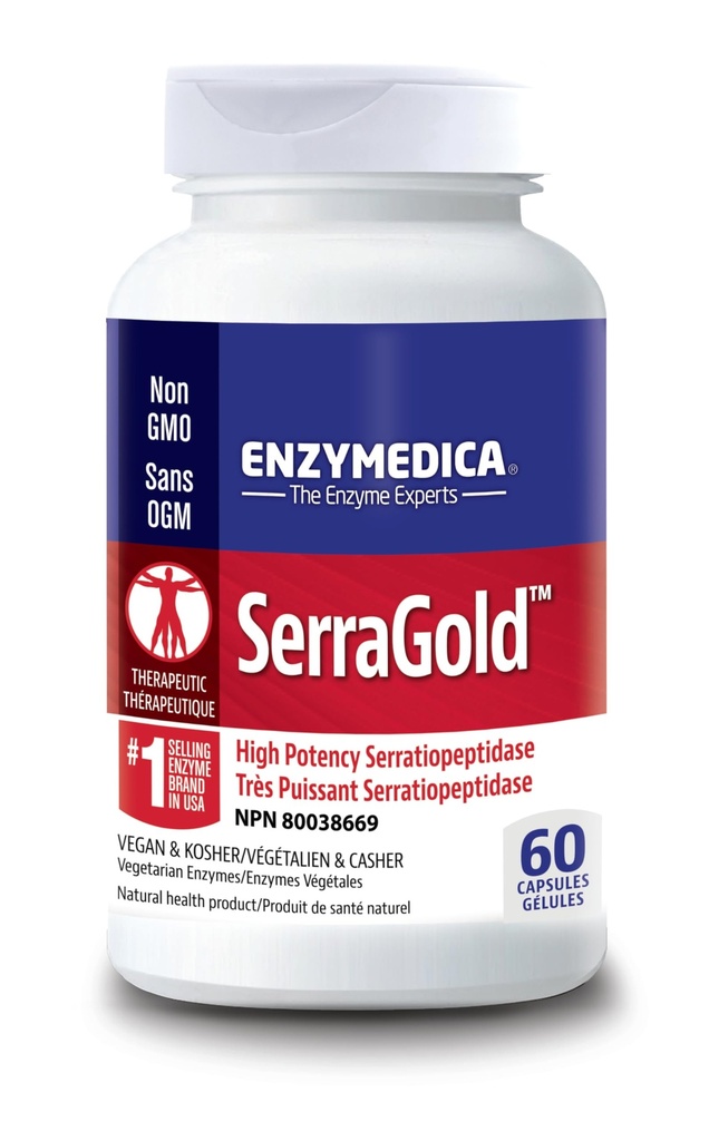 Enzymedica, SerraGold, High-Potency Serrapeptase Enzyme Supplement, unterstützt Atmungsaktivität, Herz- und Immunfunktion, 60 Zähler