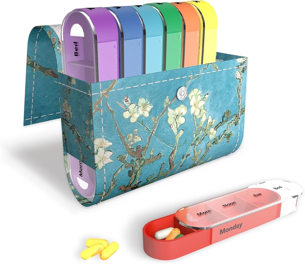 Organizzatore di pillole,LIZIMANDU Caso di viaggio settimanale Rimessaggio giornaliero AM PM, notte di giorno 7 scomparti, per 4 volte al giorno, 7 giorni a settimana in pelle PU Carrying Case(Peach Blossom)