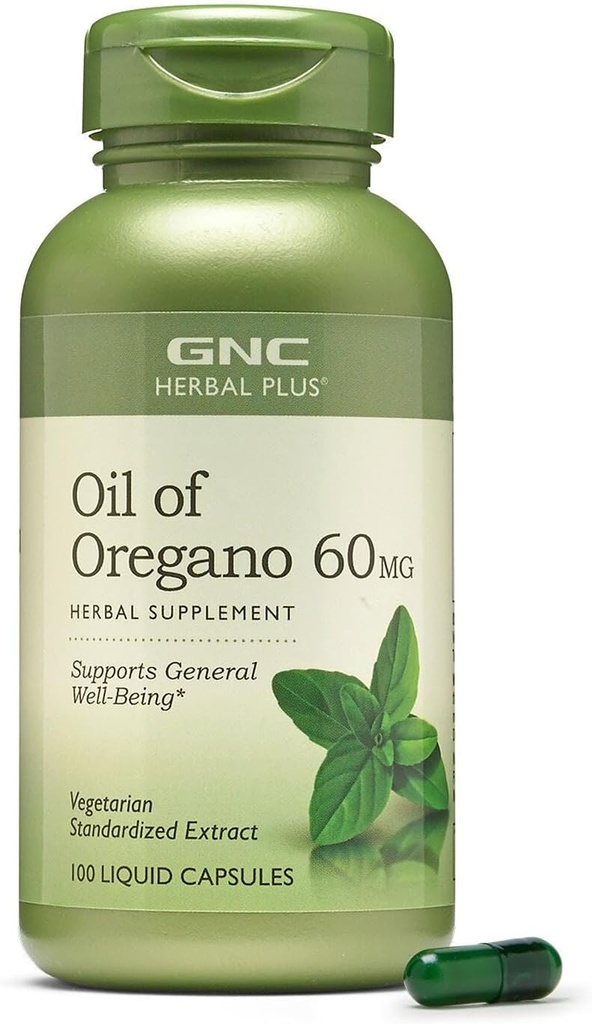 GNC Herbal Plus Olio di Oregano 60mg Supplemento, Vegetariano, Supporta General Well-Being, 100 Serve