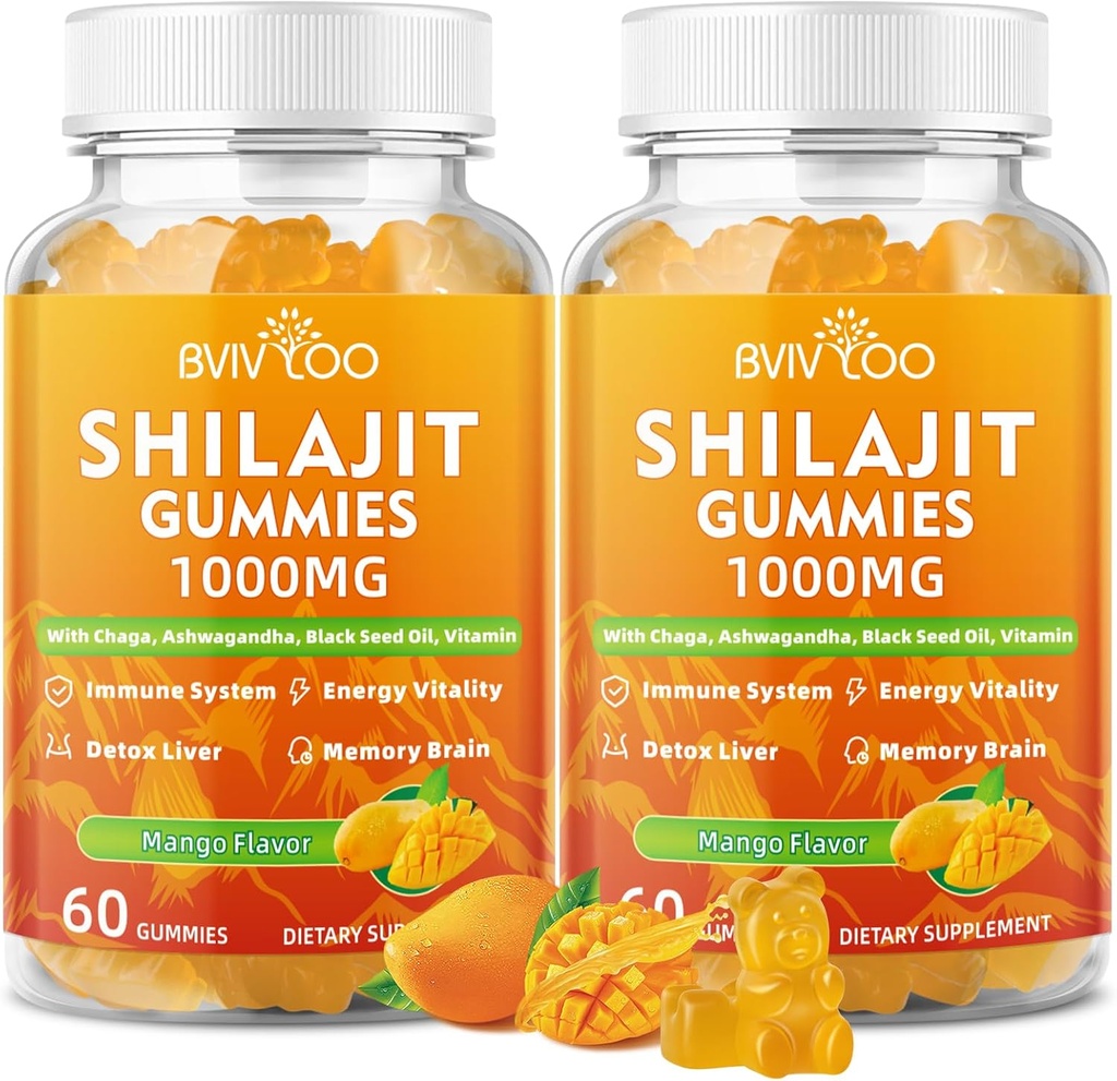 2 confezioni Shilajit Gummies 1000mg Sugar Free - Shilajit Supplemento per uomini e donne - High in 85+ Trace Minerals & Fulvic Acid - Energia, cervello, immunità - 120 Gummies