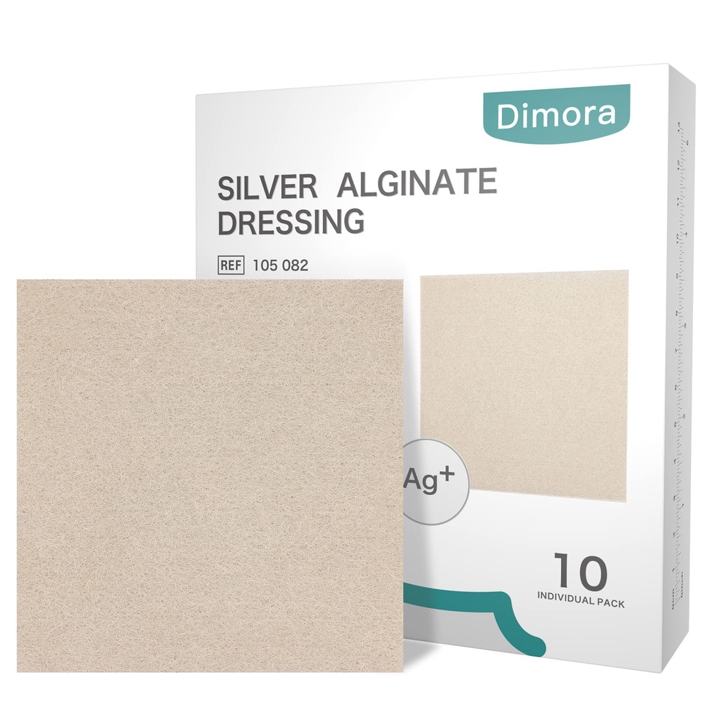 Dimora Upgrade 10 Packungen Silber Antibakterielle Alginat Wound Dressing Pads,Non-Stick Sterile Gauze, Highly Absorbent & Bequem,4'' x 4''' Patches