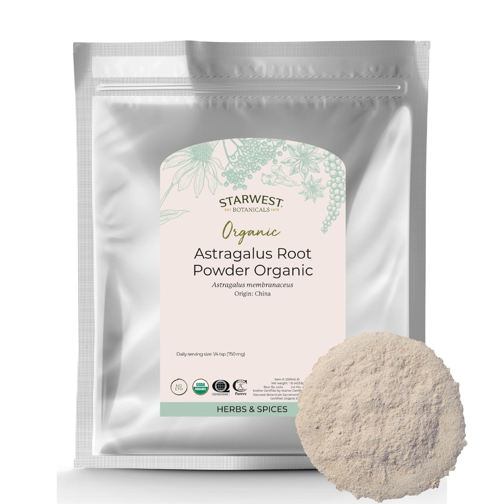 Starwest Botanicals Organic Astragalus Root Powder - Erbe secca per il tè, Natural Immune Support, Promuove il benessere, Certificato Kosher, Non-GMO- Bulk 1 lb Bag