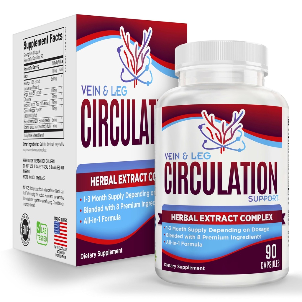 Supplément de circulation de la veine et des jambes (All-in-1) Soutien de santé avec 8 ingrédients actifs