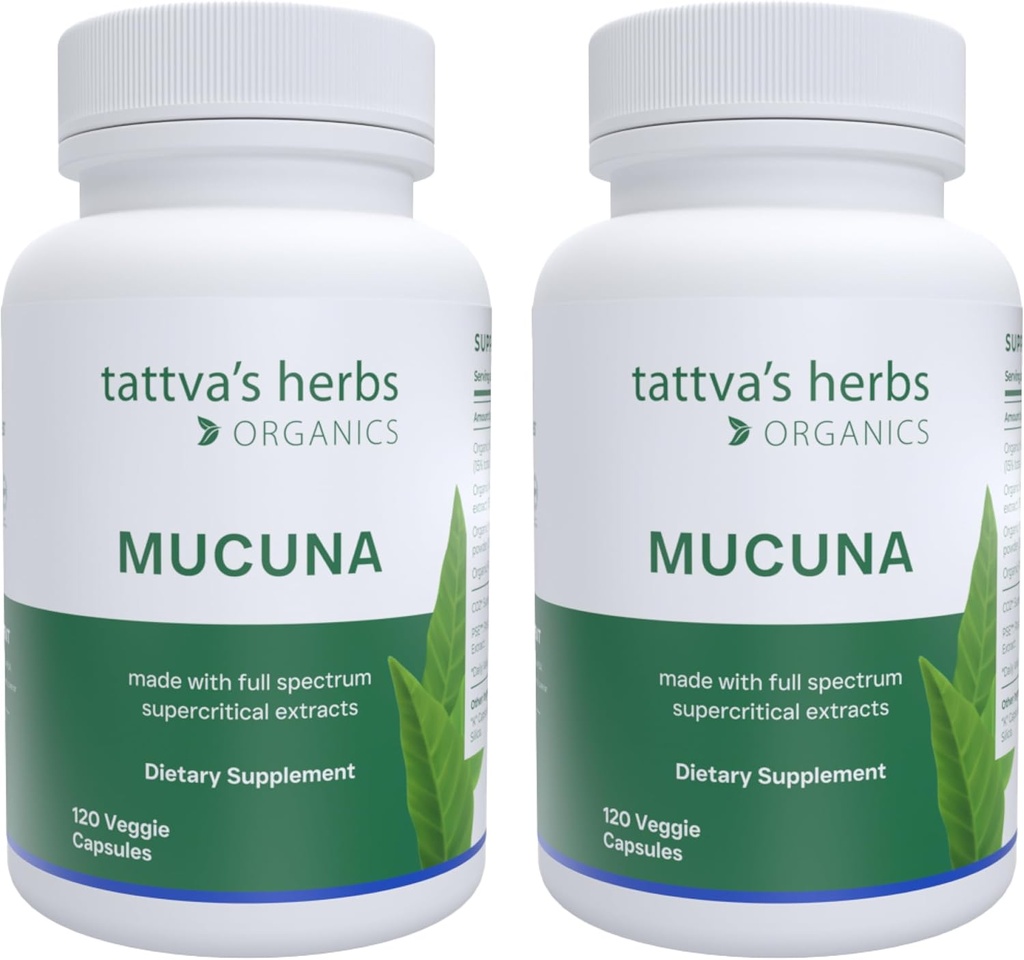 Tattva's Herbs Organic Mucuna Pruriens – Natural L-Dopa, Dopamine Support, Vegan & Gluten-Free - 240 Capsule (2-Pack)