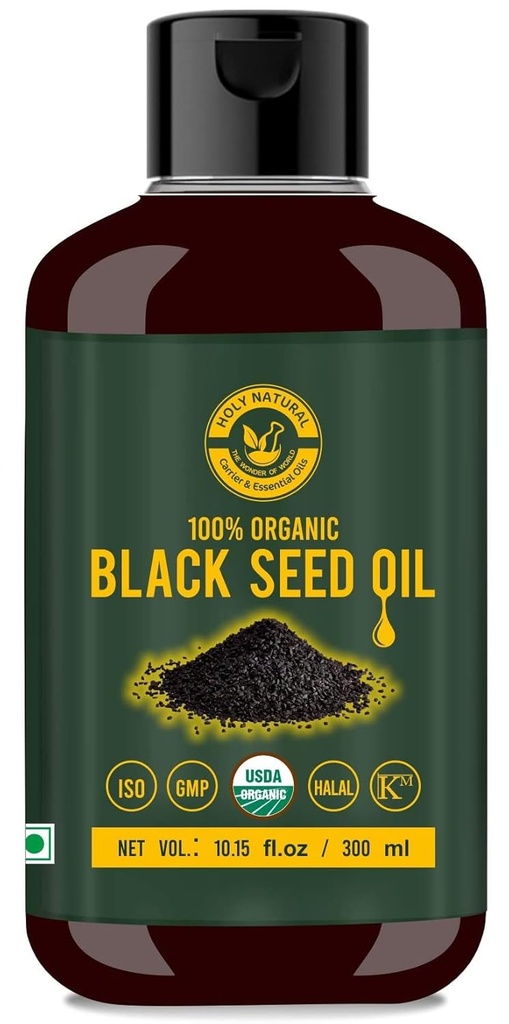 Huile de graines noires/Nigella Sativa/Kalonji (10,15 fl oz), vierge pressée à froid, pure et naturelle, sans OGM, huile de graines noires non traitée – source de thymoquinone et oméga 3,6 et 9