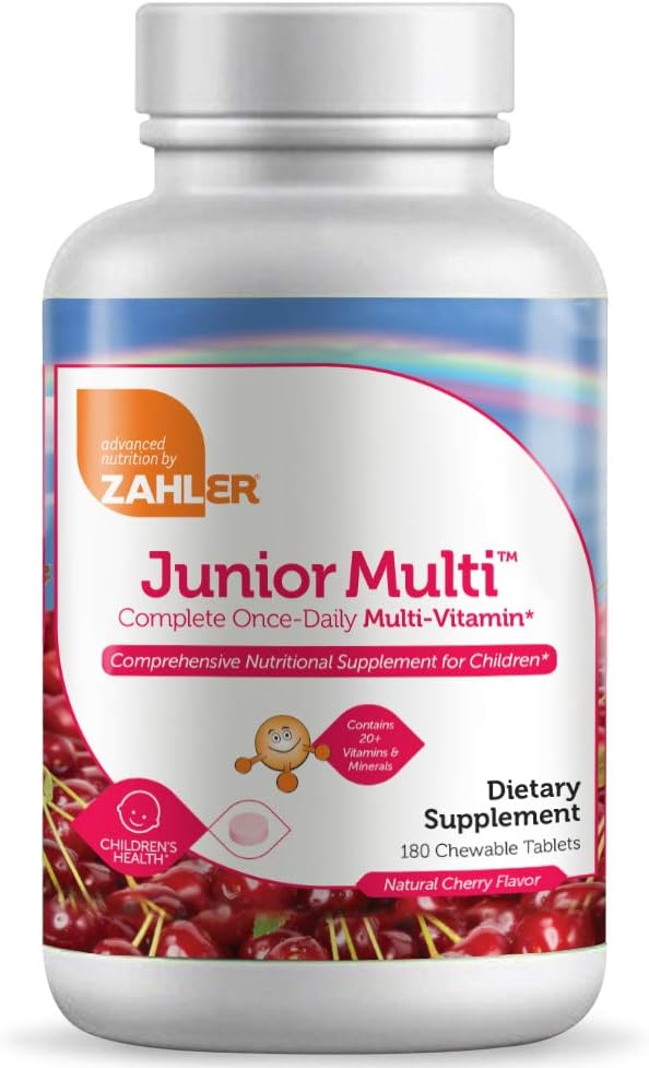 Zahler Junior MultiTM, Multi-Vitamin, Ciliegia Naturale, 180 Tavole Chewable