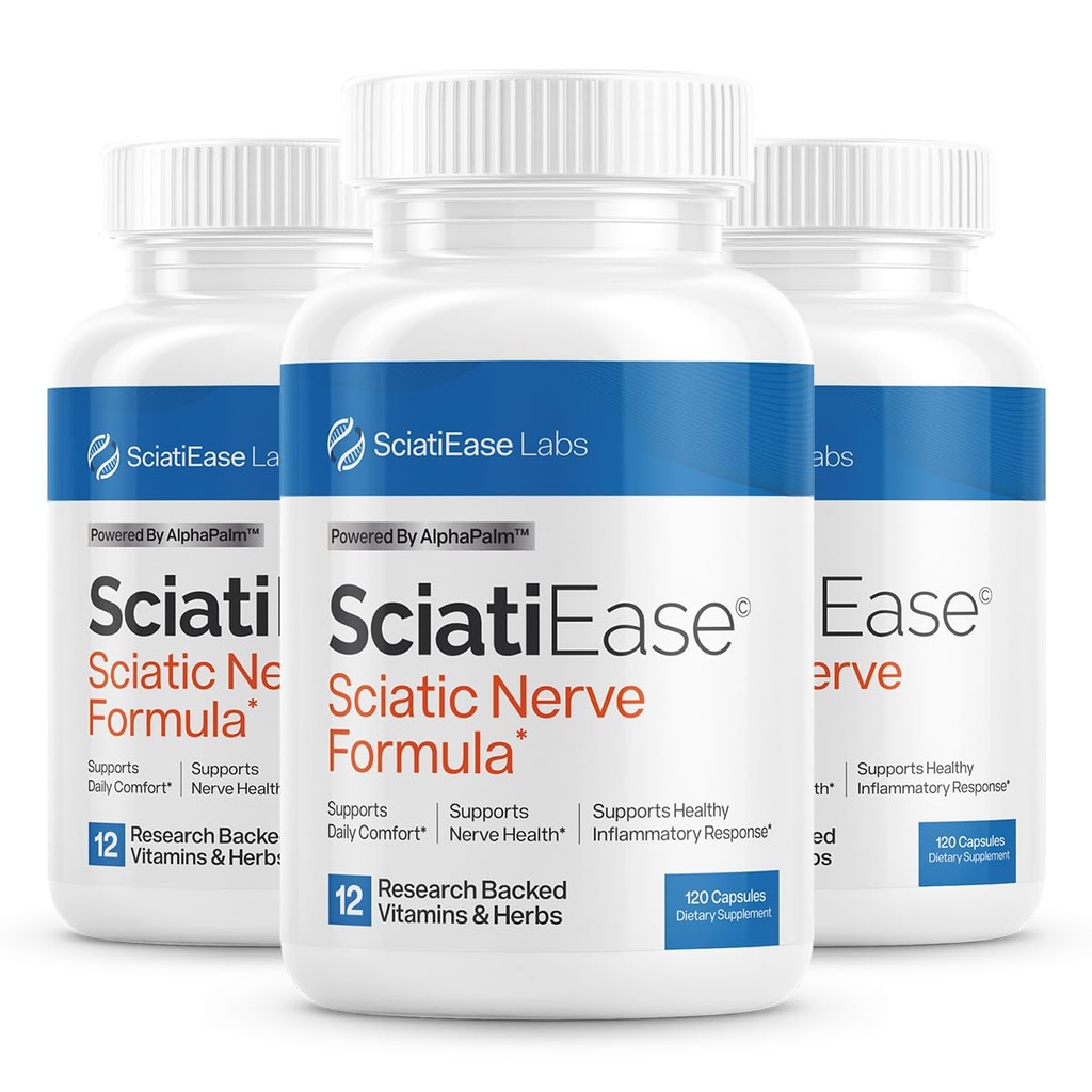 SciatiEase Sciatic Nerve Health Support Supplement - Nerve Support Formel mit AlphaPalm, Pea, Vitamin B Complex, Alpha Lipoic Acid 300mg - 3 Flaschen