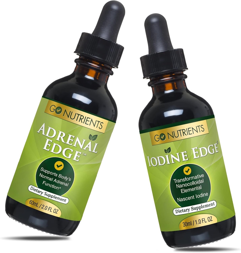 Go Nährstoffe Adrenal Edge & Nascent Iodine Supplement | High Potency Liquid Drops - Non-GMO, Glutenfreie Iodine Edge Supplement | Energy & Fatigue Supplement Cortisol Manager Liquid Drops