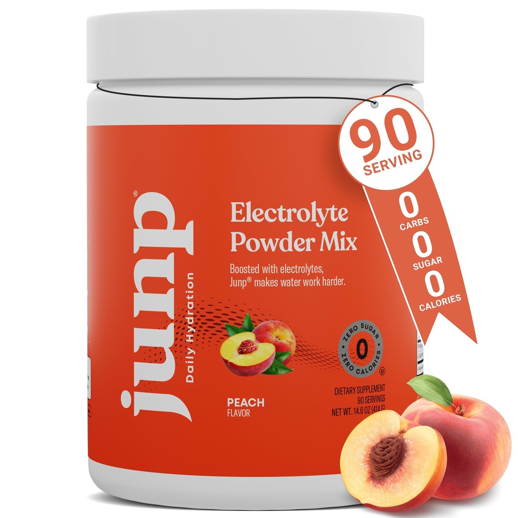 JUNP Elektrolyte Pulver Kein Zucker keine Kohlenhydrate, Orchard frisches Juicy Peach Keto Elektrolyt Getränke Mix, Kalium & Salz Hydration Pulver Elektrolyte Zero Calorie Zucker freies Elektrolytpulver, 90 Portionen